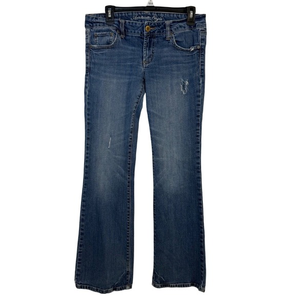 American Eagle Boyfriend Jeans Stretch Low rise Bootcut Distressed 8 Y2K Vintage - Picture 1 of 9